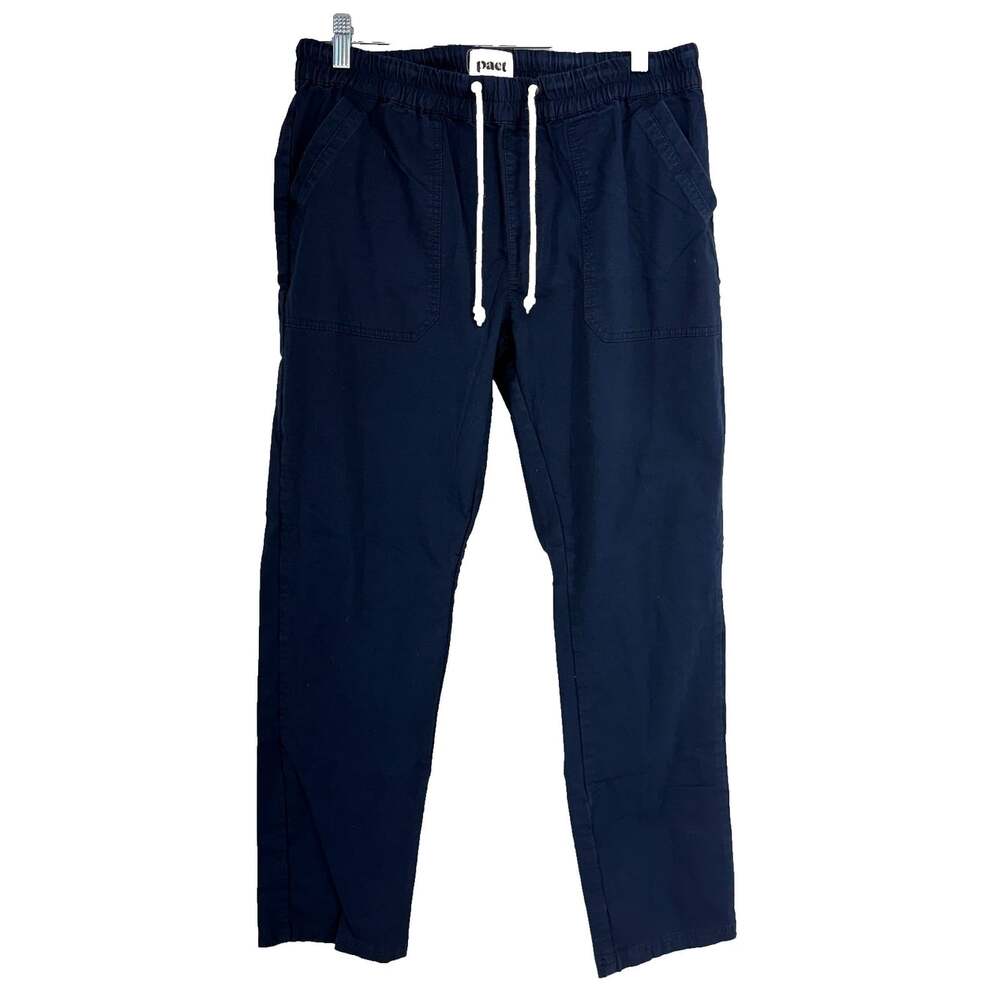 Pact Organic Women L Daily Twill Pants Navy Blue Casual Everyday Hiking Outdoor